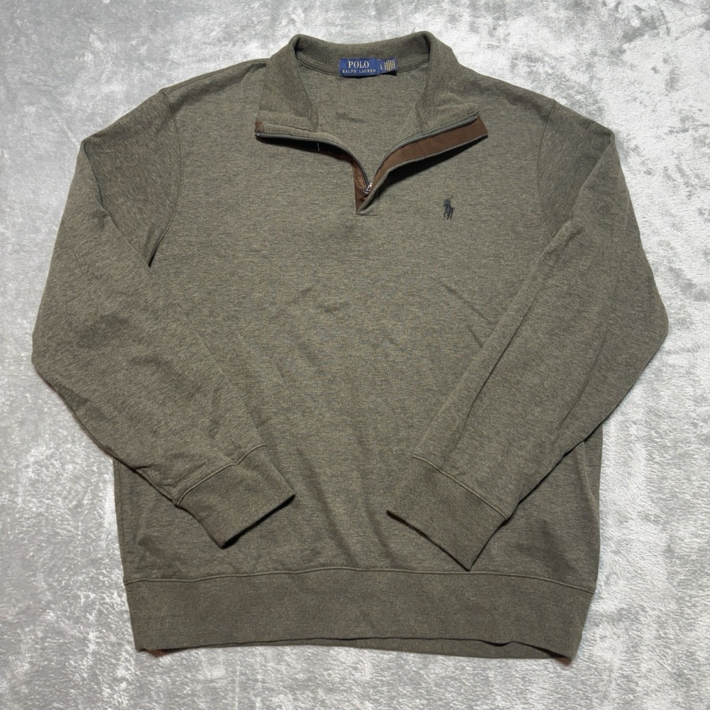 Polo Ralph Lauren Luxury Jersey Hidden Placket 1/4 Zip Pullover Olive Green L